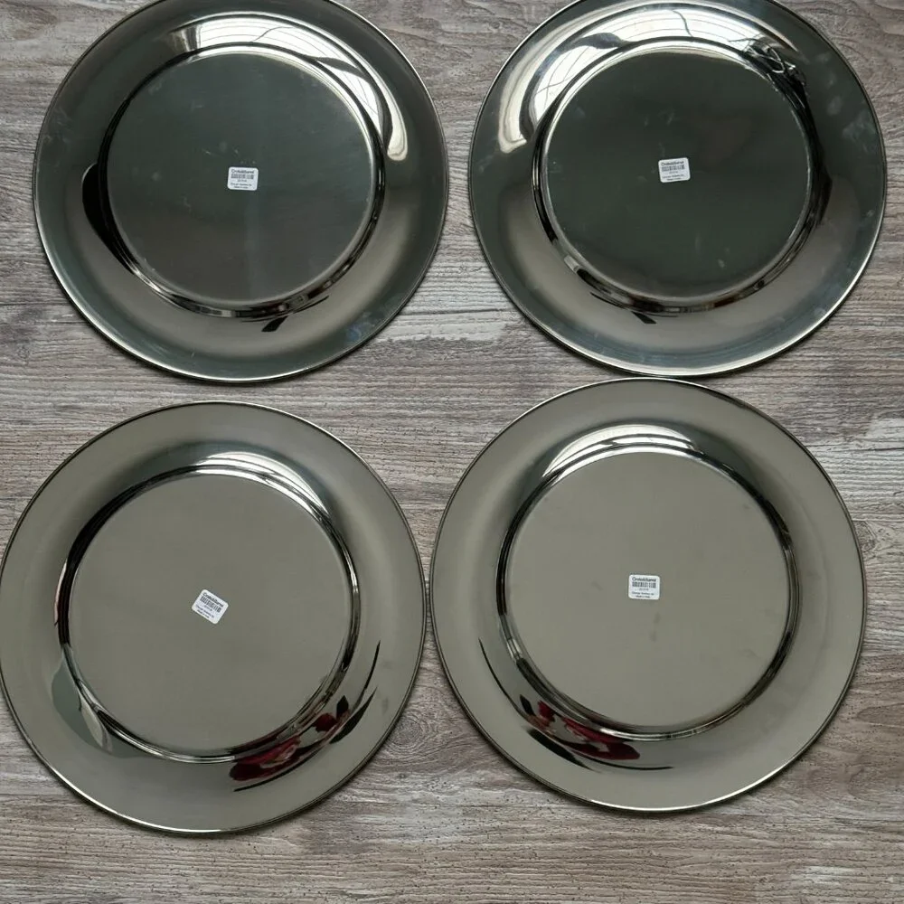 Crate&Barrel Polished Stainless Charger Plates - Silver Tone (Set of 4)